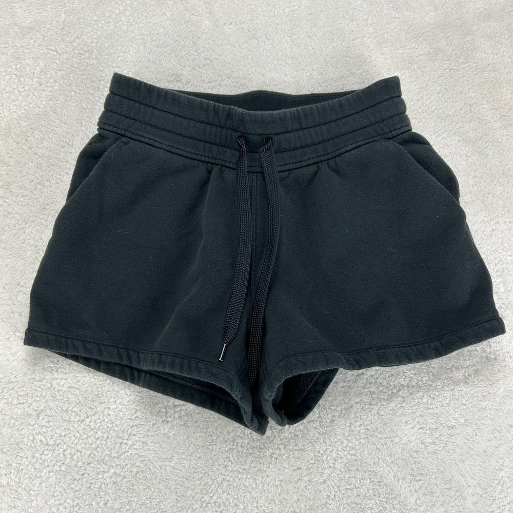 Public Rec Luxe Fleece 3" Shorts Womens 26 Black Pima Cotton Comfort Drawstring